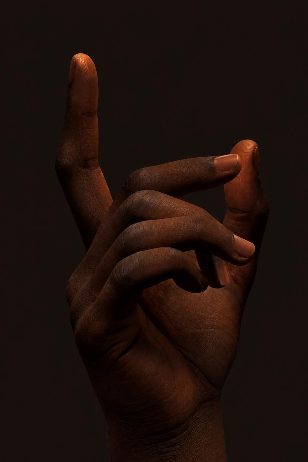 A hand poised beneath the cork coaster
